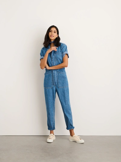 Shop Alex Mill Standard Short Sleeve Jumpsuit In Denim In Medium Wash