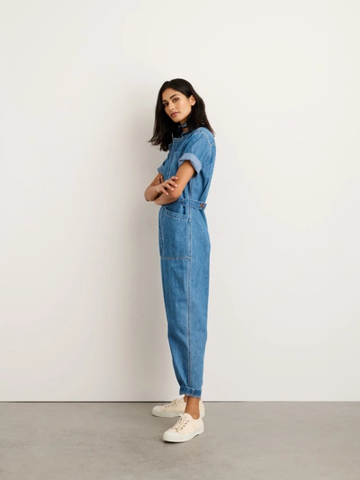 Shop Alex Mill Standard Short Sleeve Jumpsuit In Denim In Medium Wash