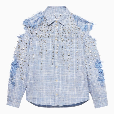 Shop 1989 Studio Embroidered Flannel Shirt Sky Blue