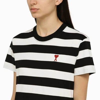 Shop Ami Alexandre Mattiussi Ami Paris Ami De Coeur Striped Black/white T Shirt