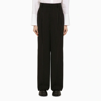 Shop Ami Alexandre Mattiussi Ami Paris Black/chalk Wool Pinstripe Trousers