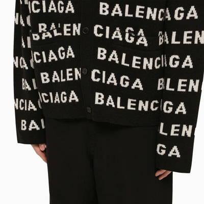 Shop Balenciaga Allover Black And White Logo Cardigan