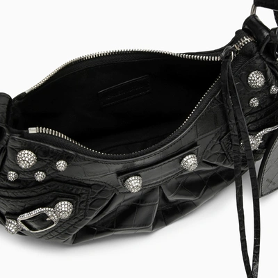 Shop Balenciaga Le Cagole Xs Black Crocodile Effect Mini Bag With Rhinestones