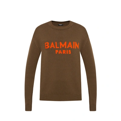Shop Balmain Wool Logo Sweater