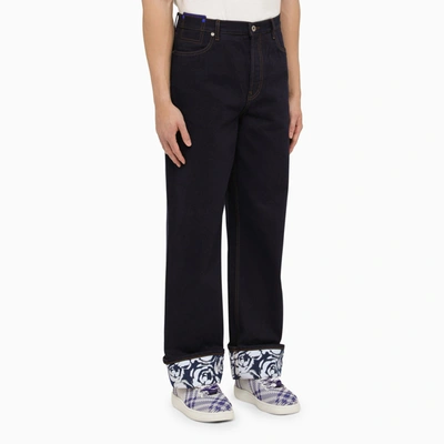 Shop Burberry Blue Indigo Denim Jeans With Contrasting Hem