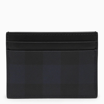 Shop Burberry Navy Blue Card Holder With Check Motif