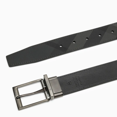 Shop Burberry Smoke Black/graphite Vintage Check Belt In Reversible Coated Canvas