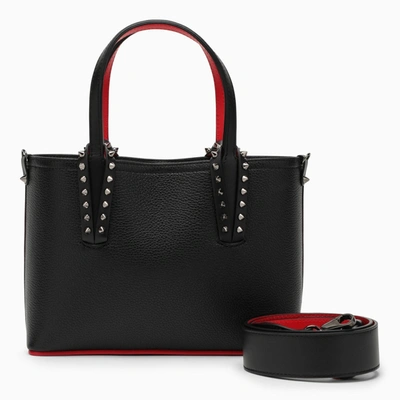 Shop Christian Louboutin Cabata Black Leather Mini Tote Bag With Spikes