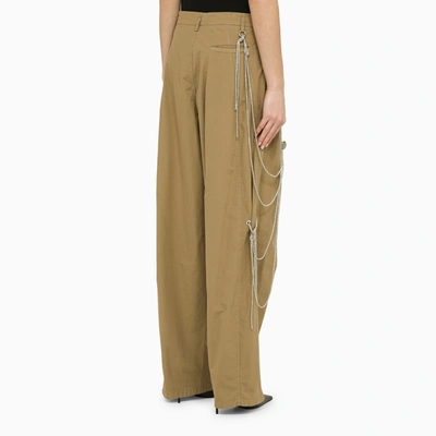 Shop Darkpark Phebe Beige Cotton Wide Trousers With Chains