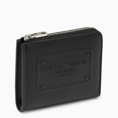 Shop Dolce & Gabbana Dolce&gabbana Black Leather Card Holder With Logoed Plaque