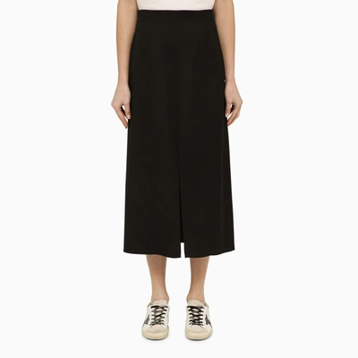 Shop Golden Goose Black Wool Midi Skirt