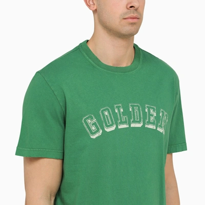 Shop Golden Goose Green Cotton T Shirt With Logo Print