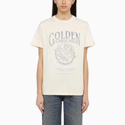 Shop Golden Goose White Crew Neck T Shirt With Logo