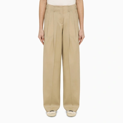 Shop Golden Goose Wide Sand Coloured Wool Trousers