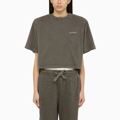 Shop Halfboy Cropped T Shirt With Maxi Shoulders In Black Washed Out Effect