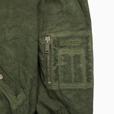 Shop Halfboy Green Cotton Over Bomber Jacket