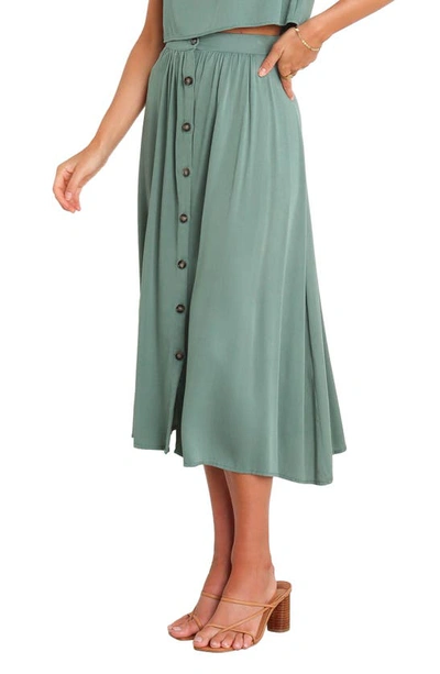 Petal And Pup Ava Button Front Midi Skirt In Green