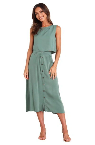 Petal And Pup Ava Button Front Midi Skirt In Green