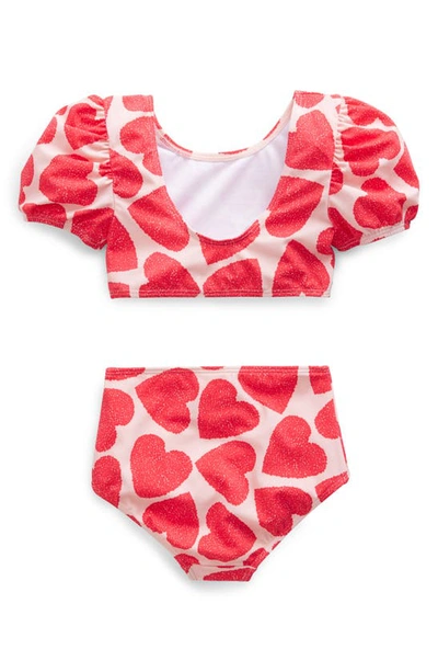Shop Mini Boden Kids' Puff Sleeve Two-piece Swimsuit In Peach Skin Hearts