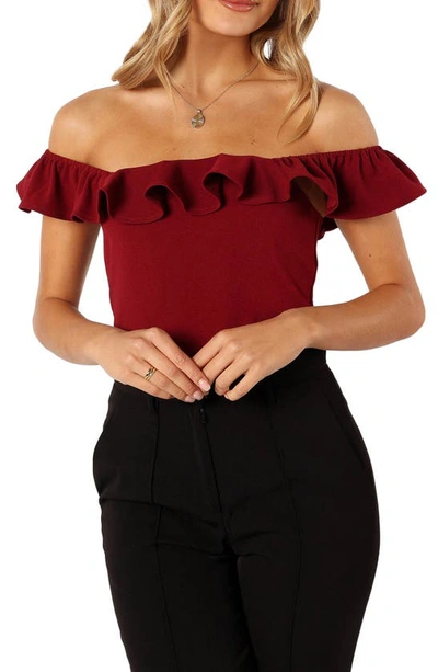Petal And Pup Mikaela Ruffle Bodysuit In Dark Red