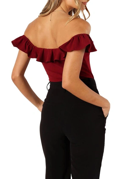 Petal And Pup Mikaela Ruffle Bodysuit In Dark Red