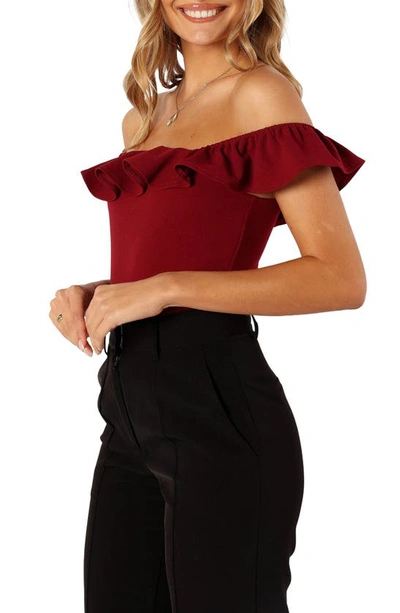 Petal And Pup Mikaela Ruffle Bodysuit In Dark Red