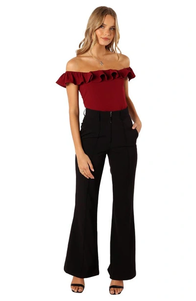 Petal And Pup Mikaela Ruffle Bodysuit In Dark Red