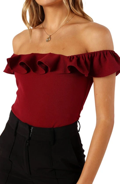 Petal And Pup Mikaela Ruffle Bodysuit In Dark Red