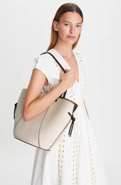 Shop Tory Burch Spaghetti Leather Tote In New Ivory