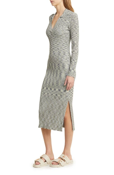 Rails Luciana Long Sleeve Space Dye Midi Sweater Dress In Mint Navy Space Dye