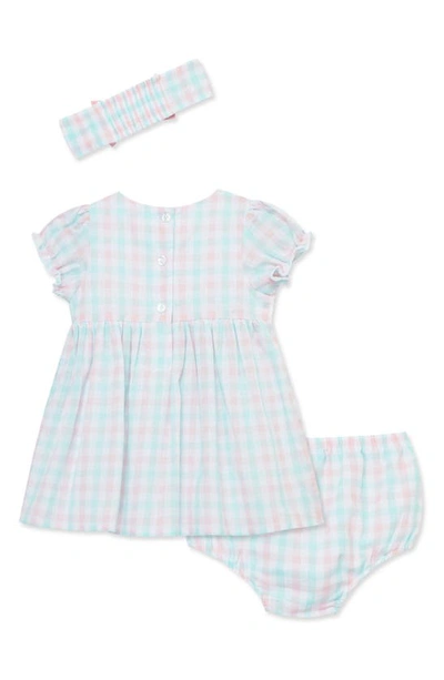 Shop Little Me Plaid Puff Sleeve Dress, Bloomers & Headband Set In White/ Pink