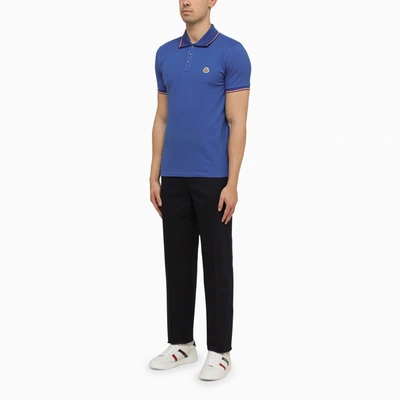 Shop Moncler Blue Cotton Polo Shirt With Logo