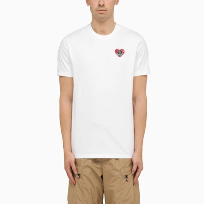 Shop Moncler White Cotton T Shirt With Logo Patch