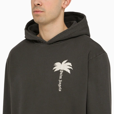 Shop Palm Angels Dark Grey Hoodie With Logo Print