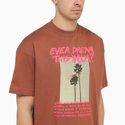 Shop Palm Angels Hazelnut Coloured Cotton T Shirt With Print