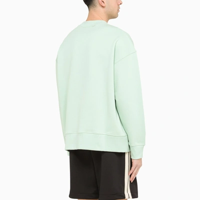 Shop Palm Angels Mint Green Cotton Crewneck Sweatshirt With Print