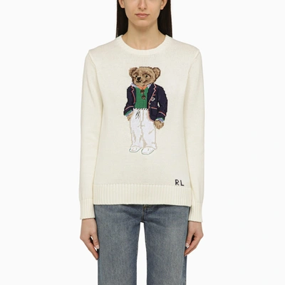 Shop Polo Ralph Lauren Cotton Cream Polo Bear Sweater
