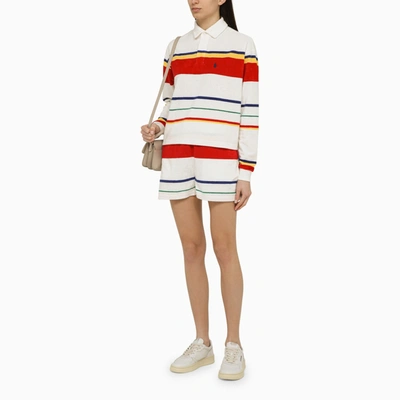Shop Polo Ralph Lauren Multicoloured Striped White Terry Polo Shirt