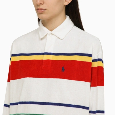 Shop Polo Ralph Lauren Multicoloured Striped White Terry Polo Shirt