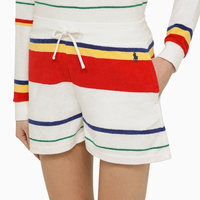 Shop Polo Ralph Lauren White Multi Coloured Striped Terry Shorts