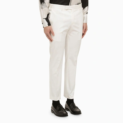 Shop Pt Torino White Cotton Slim Trousers