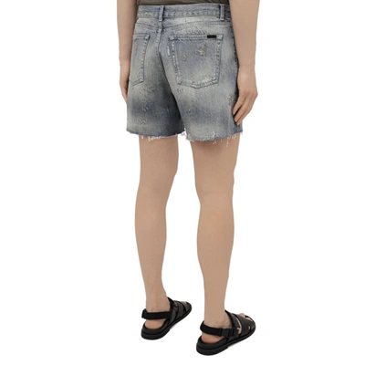 Shop Saint Laurent Denim Destroyed California Shorts