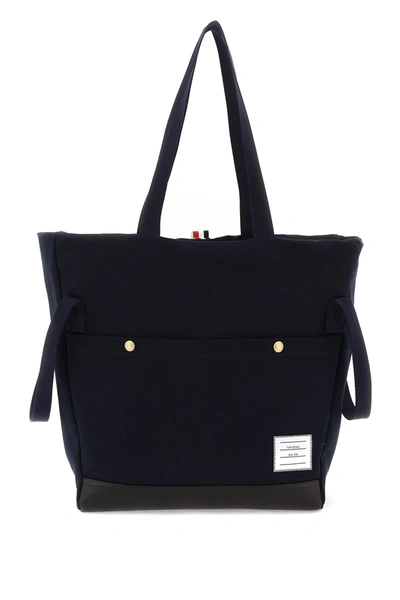 Shop Thom Browne Canvas Tote Bag With Handles And