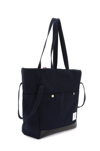 Shop Thom Browne Canvas Tote Bag With Handles And