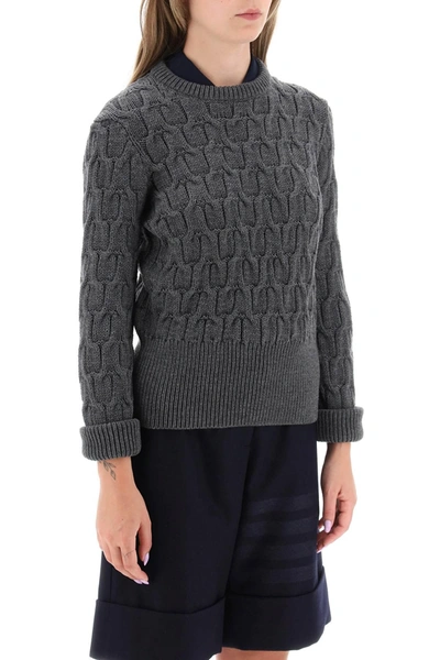 Shop Thom Browne Sweater In Wool Cable Knit
