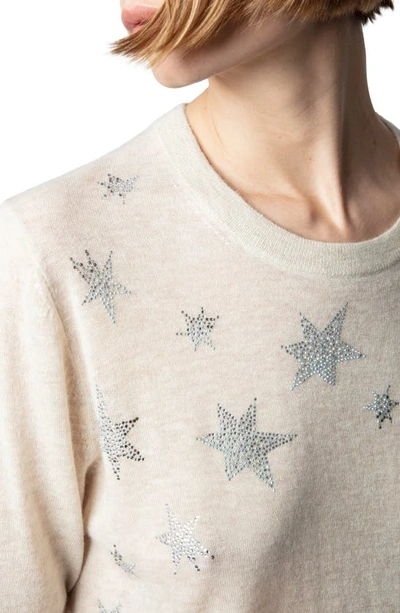 Shop Zadig & Voltaire Beaded Star Fine Gauge Cashmere Sweater In Sugar