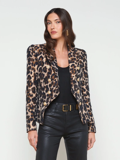 Shop L Agence Bethany Tapered Blazer In Cashew Multi Leopard Jacquard