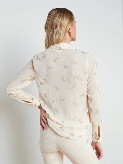Shop L Agence Laurent Embroidered Blouse In Ecru Multi Small Butterfly Embroidery