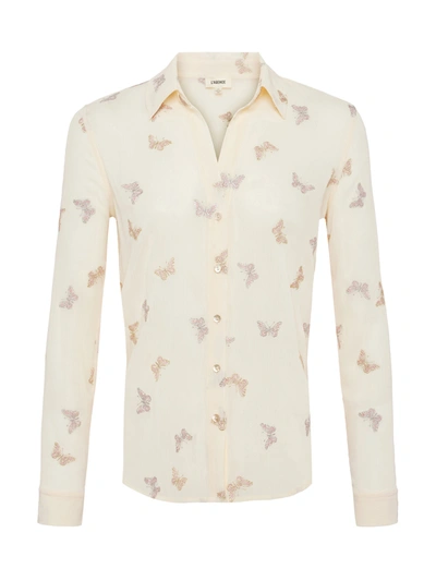 Shop L Agence Laurent Embroidered Blouse In Ecru Multi Small Butterfly Embroidery