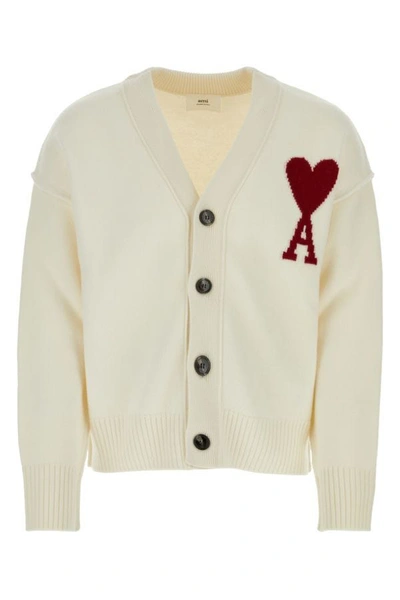 Shop Ami Alexandre Mattiussi Ami Man Ivory Wool Oversize Cardigan In White